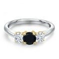 thumbnail image 3 of Gem Stone King 925 Silver and 10K Yellow Gold Black Onyx and White Zirconia Engagement Ring for Women | 0.98 Cttw | Round 5MM | Gemstone December Birthstone | Size 5, 3 of 6