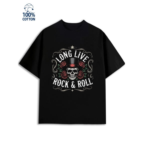Rock & Roll Skull for men music 180G 100% Cotton black country music Vintage Unisex Shirt Cotton tshirts Retro Unisex Shirt Graphic tshirts Retro Unisex Shirt Graphic Tee tshirts
