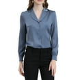 thumbnail image 1 of INSPIRE CHIC Chemise pour Femme Col Plat Manches Longues Boutonnée Chemise de Bureau en Satin TP Gris Bleu, 1 of 6