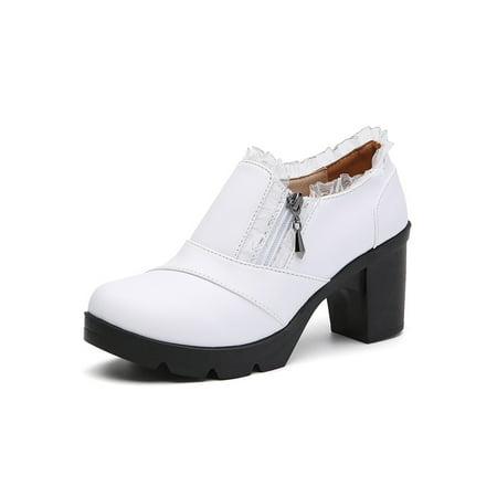 

Colisha Ladies Lightweight Round Toe Booties Wedding Comfort Pumps Work High Heel Casual Shoes White 5