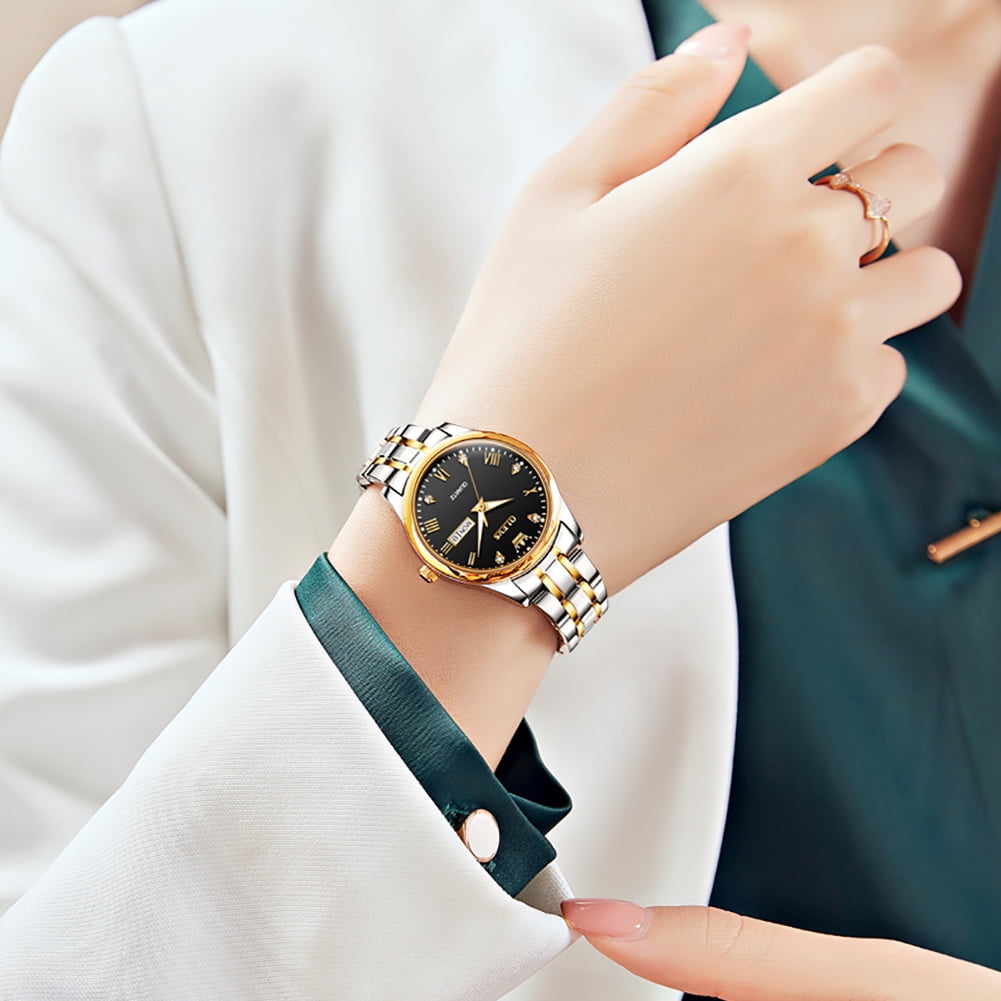 OLEVS Watches for Women Luxury Dress Quartz Analog Casual Gold Plated Stainless Steel Waterproof Luminous Date Fashion Ladies Wrist Watches Gifts Relojes para Mujer