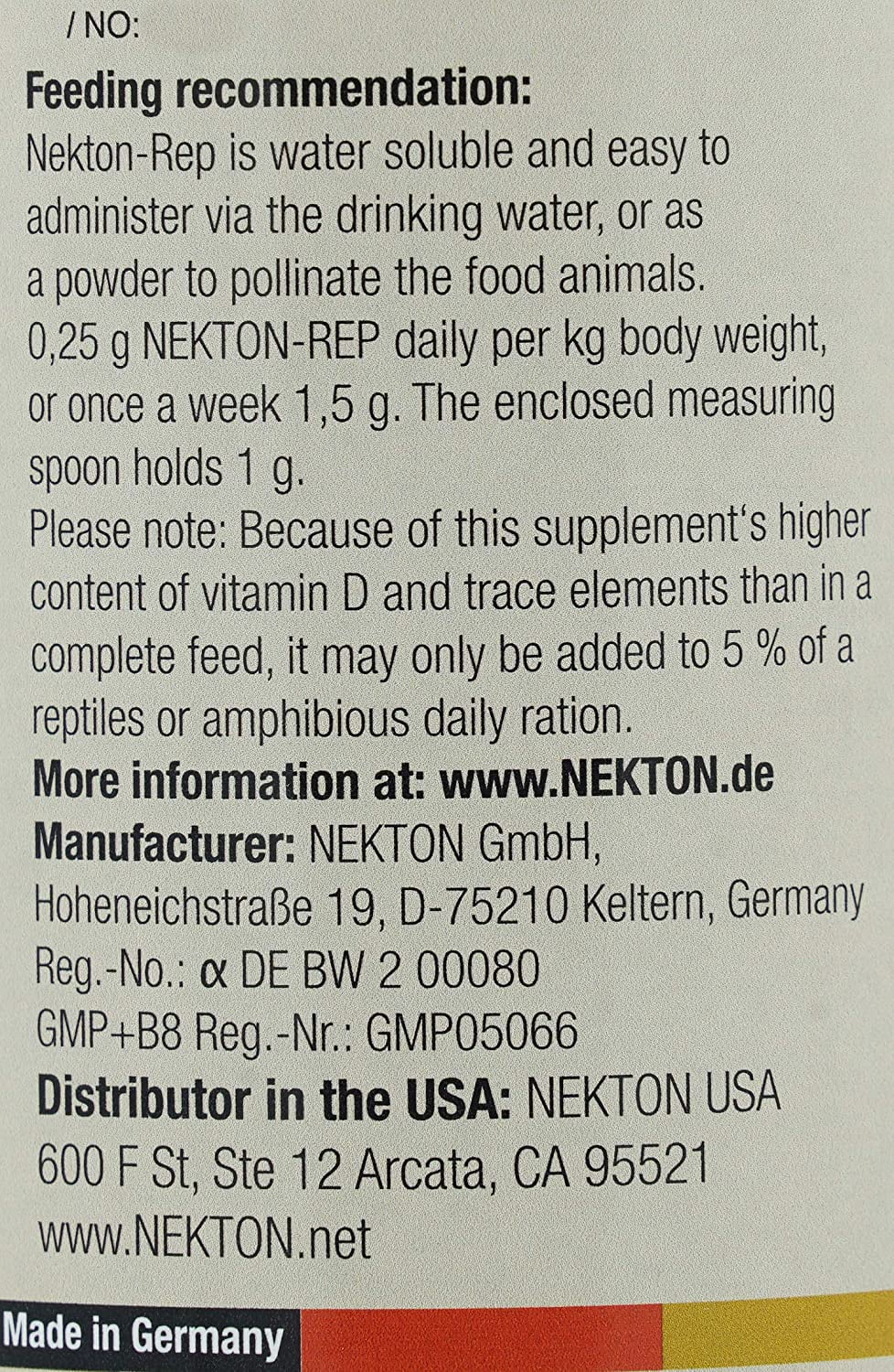 NEKTON-Rep Vitamin Mineral Supplement for Reptiles and Amphibians 2.65 oz (75g)