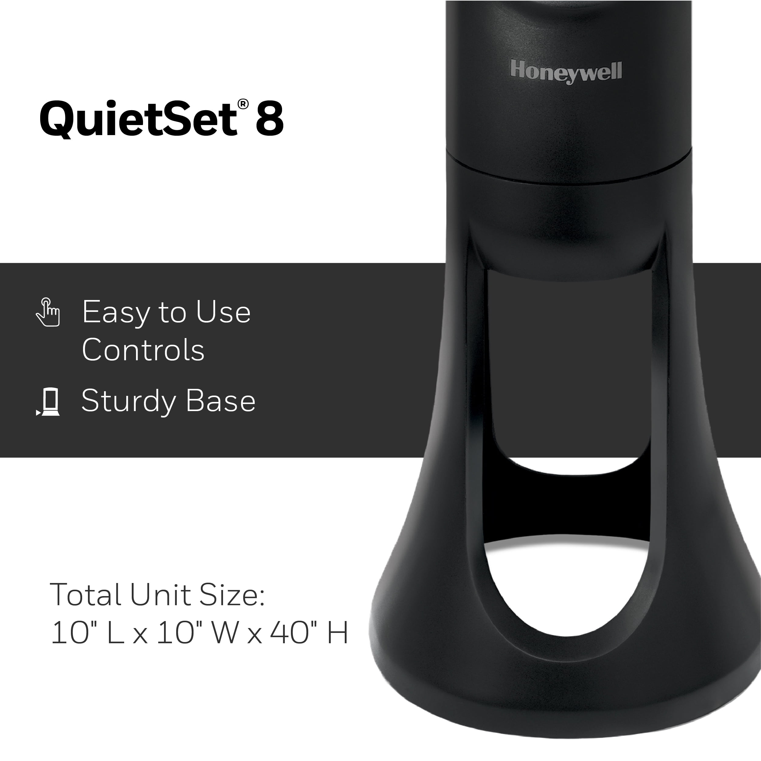 Honeywell Quiet Set Oscillating Electric Tower Stand Fan, Black, New, W 15.75