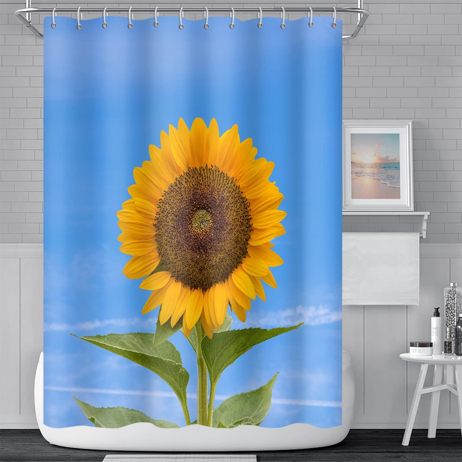 SPXUBZ Sunflowers Shower Curtain for Bathroom Yellow Floral Blue Sky Nature Scenery Farmhouse