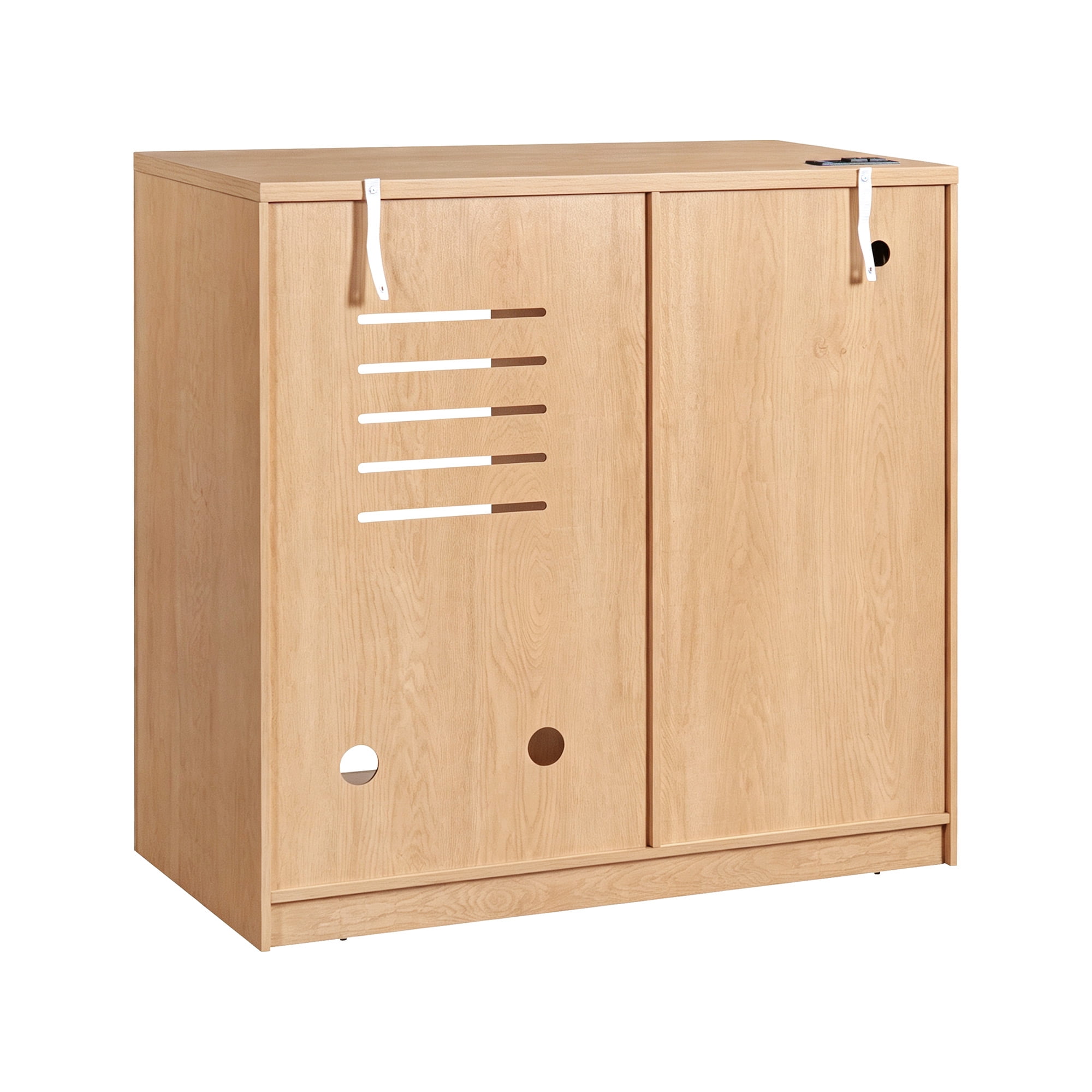 Homy Casa 39.4" Fluted Kitchen Island Cabinet with Power Outlet, Mini Fridge Space, Natural Oak