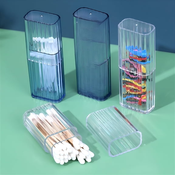 ACDANC Qtip Holder Travel Qtips Cotton Swab Holder for Travel Mini Floss Case Cotton Swab Box for Makeup Sponge Cotton Swabs Hair Ties Floss Cosmetics Bedroom Travel Essentials Clear-Blue