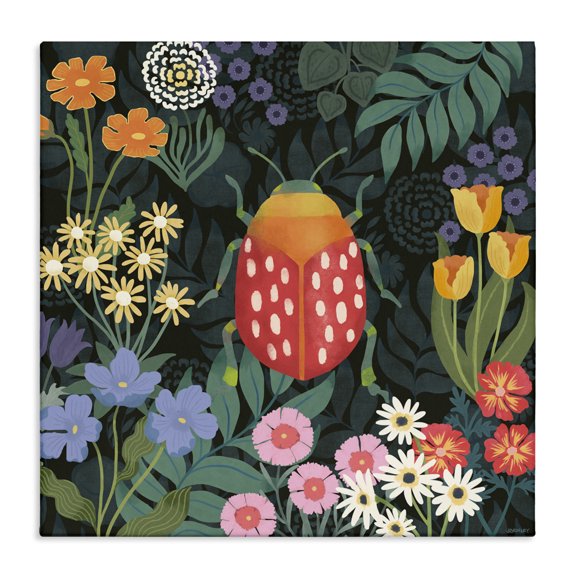 Stupell Industries Garden Patterned Beetle Botanical & Floral Painting Gallery Wrapped Canvas Art Print Wall Art, 17 x 17