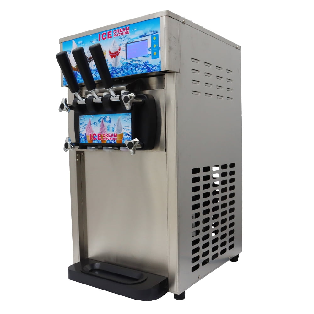 EQCOTWEA 3 Flavors Soft Ice Cream Machine Commercial Soft Serve Ice Cream Maker LCD Display Stainless Steel Ice Cream Maker 110V 1200W