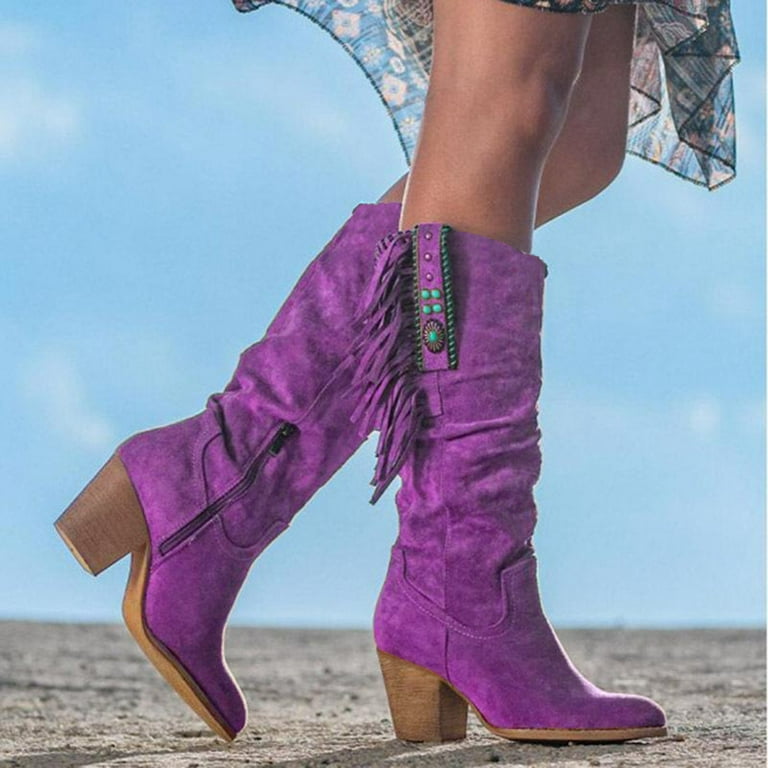 Entyinea Womens Boots Fall Zipper Round Toe Fashion Motorcycle Combat Boots  for Women,Purple 38
