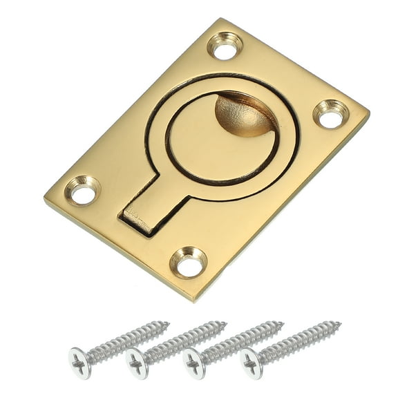 Uxcell 2-1/2"-1-3/4" Flush Pull Ring Handles Square Recessed Door Pull Hidden Boat Hatch Latch,Gold