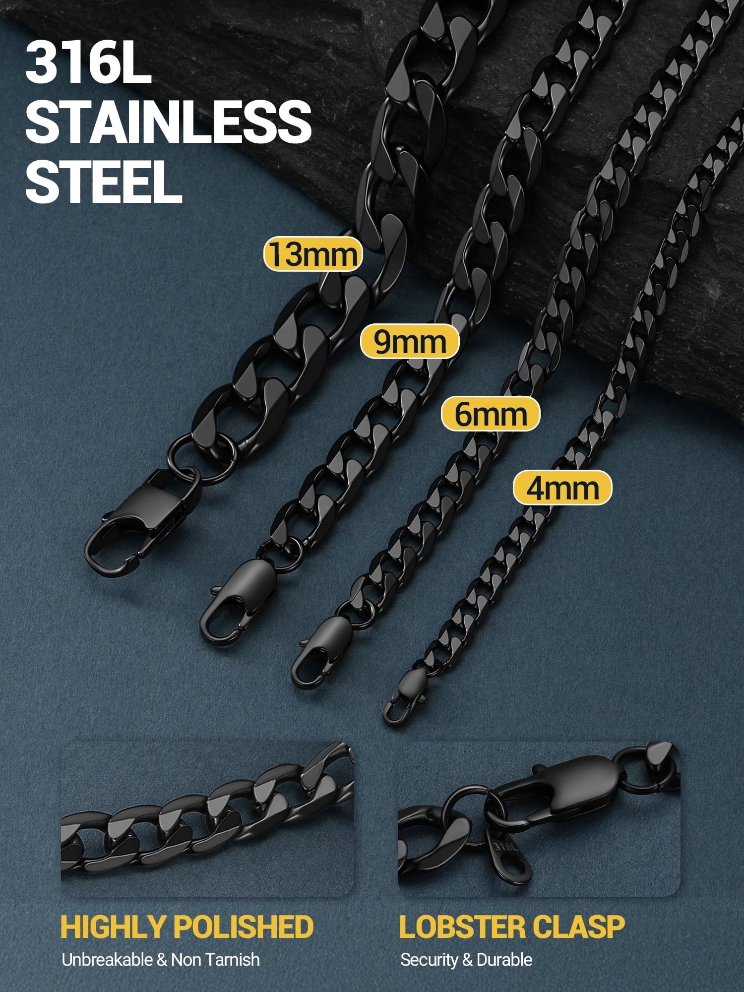 PROSTEEL Chain Necklace for Men 4mm Stainless Steel Black Cuban 24 Inch Birthday Father Day Jewelry Gifts for Husband Dad Adults