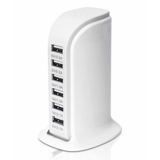 Adaptateur Secteur Tour USB 6 Ports Station de Charge Intelligente IC Tech avec Charge Rapide 2.1 pour Téléphone, Tablettes, et Plus