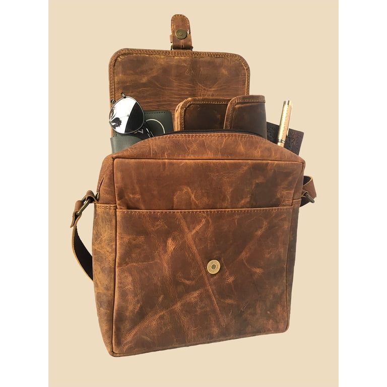 Madosh Genuine Leather Crossbody Bag For Women | Medium Brown Satchel With Adjustable Strap | Handmade Handbag