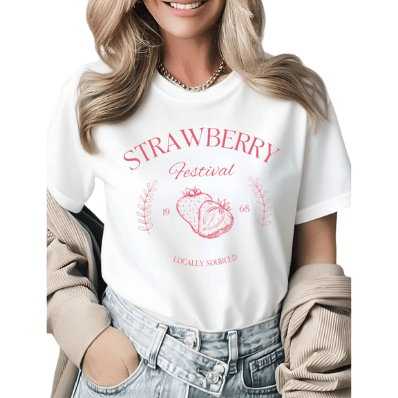 Strawberry Festival 1968 Pink Graphic Tees Womans T-shirt Black/White S-5XL Shirts Coquette Farm Tops