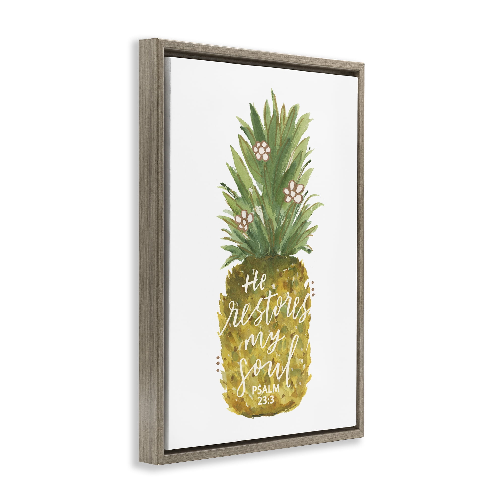 Stupell Industries Restores My Soul Pineapple Religious & Spiritual Painting Brown Floater Framed Canvas Art Print Wall Art, 17 x 25