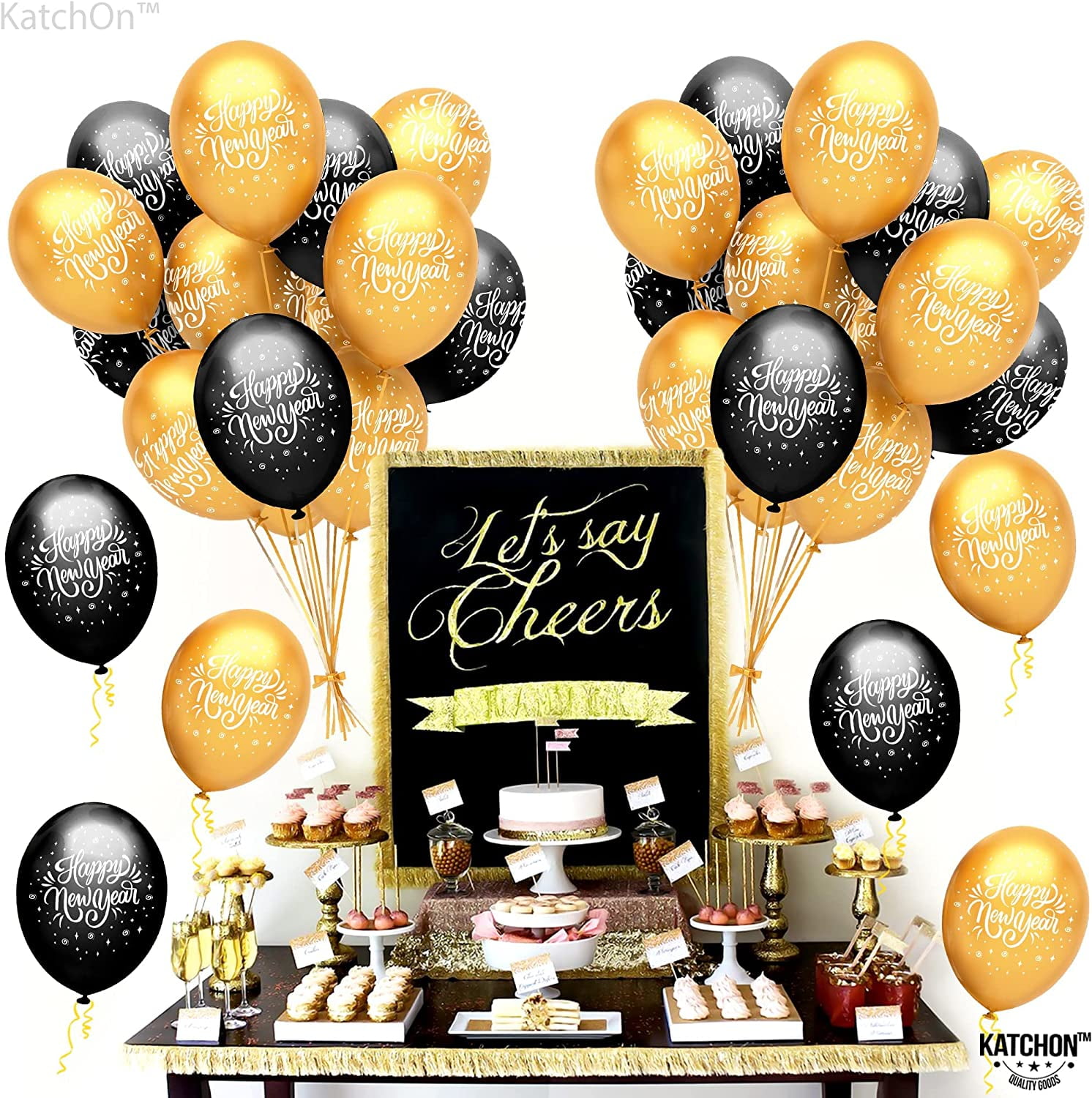 KatchOn Huge Happy New Year Balloons Set - Pack of 50 | Latex Balloons, NYE Party Supplies 2026, Decorations