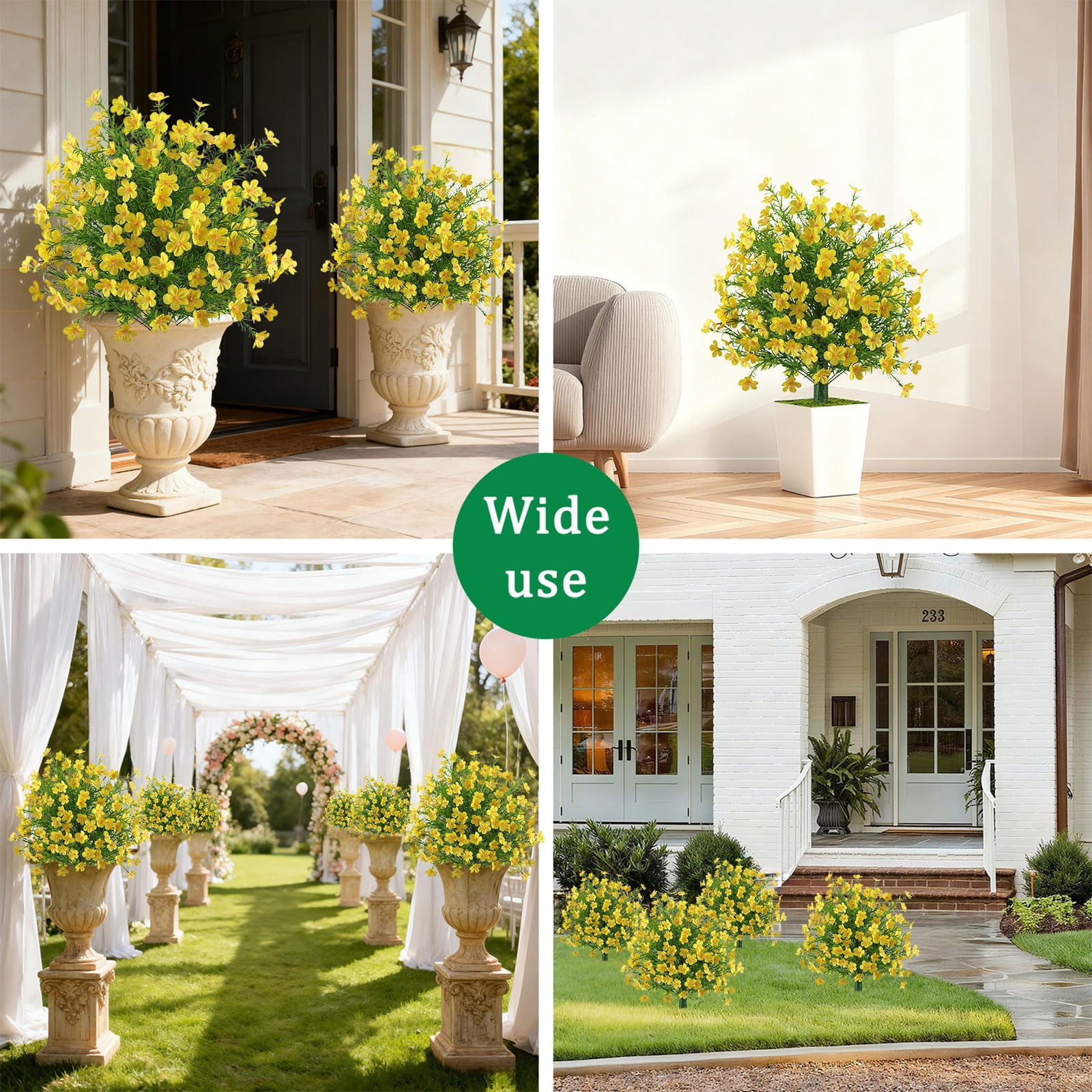 24" Artificial Boxwood Topiary Ball Trees with Flowers UV Resistant No Fade Outdoor Faux Plants with Ground Spike, Fake Shrubs for Garden, Patio, Porch, Yard, Indoor Décor