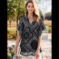 thumbnail image 4 of Blusas de Corta con Cuello en V para Mujer, Blusas Florales de Doble Capa de , Túnicas, Tops Estampado Étnico S, 4 of 9