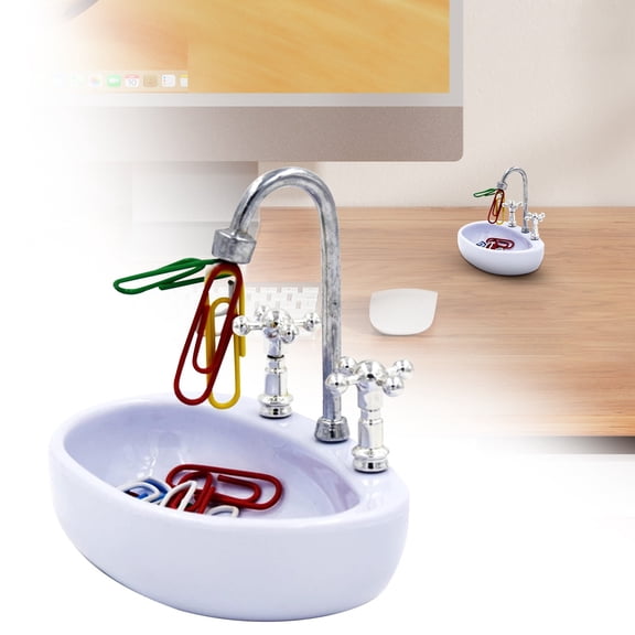 Ceative Washbasin Paper Clips Holder, Plastic Paper Clips Holder with 12 Pcs Paperclips Magnetics for Home Office Bathroom Furniture, 1 Pcs, 3.34x2.44x2.95"