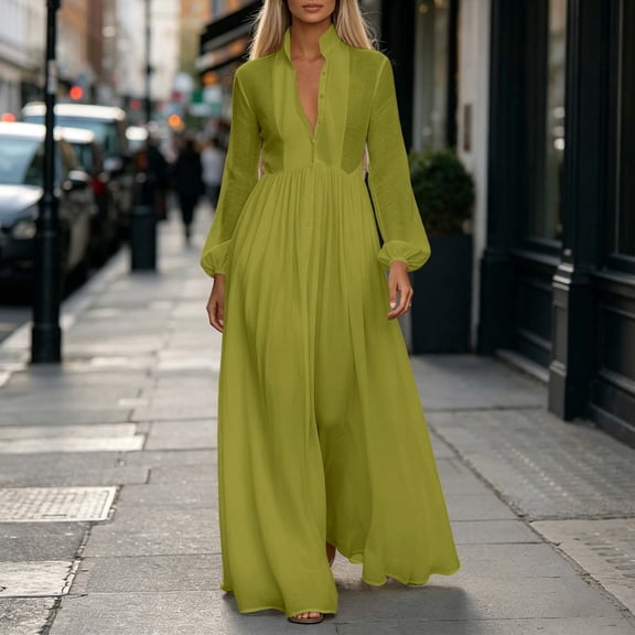Guieoi Womens Dresses Plus Size Collared 3/4-Sleeve Side-Slit Floral Print Dress with Pockets Green S