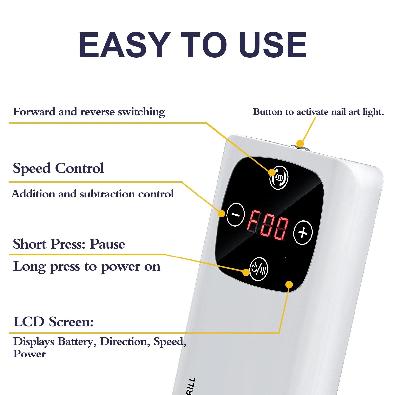 Professional 45000RPM Electric Nail Drill Machine - Cordless Rechargeable for Salon & Home, Portable Manicure Kit LED Light