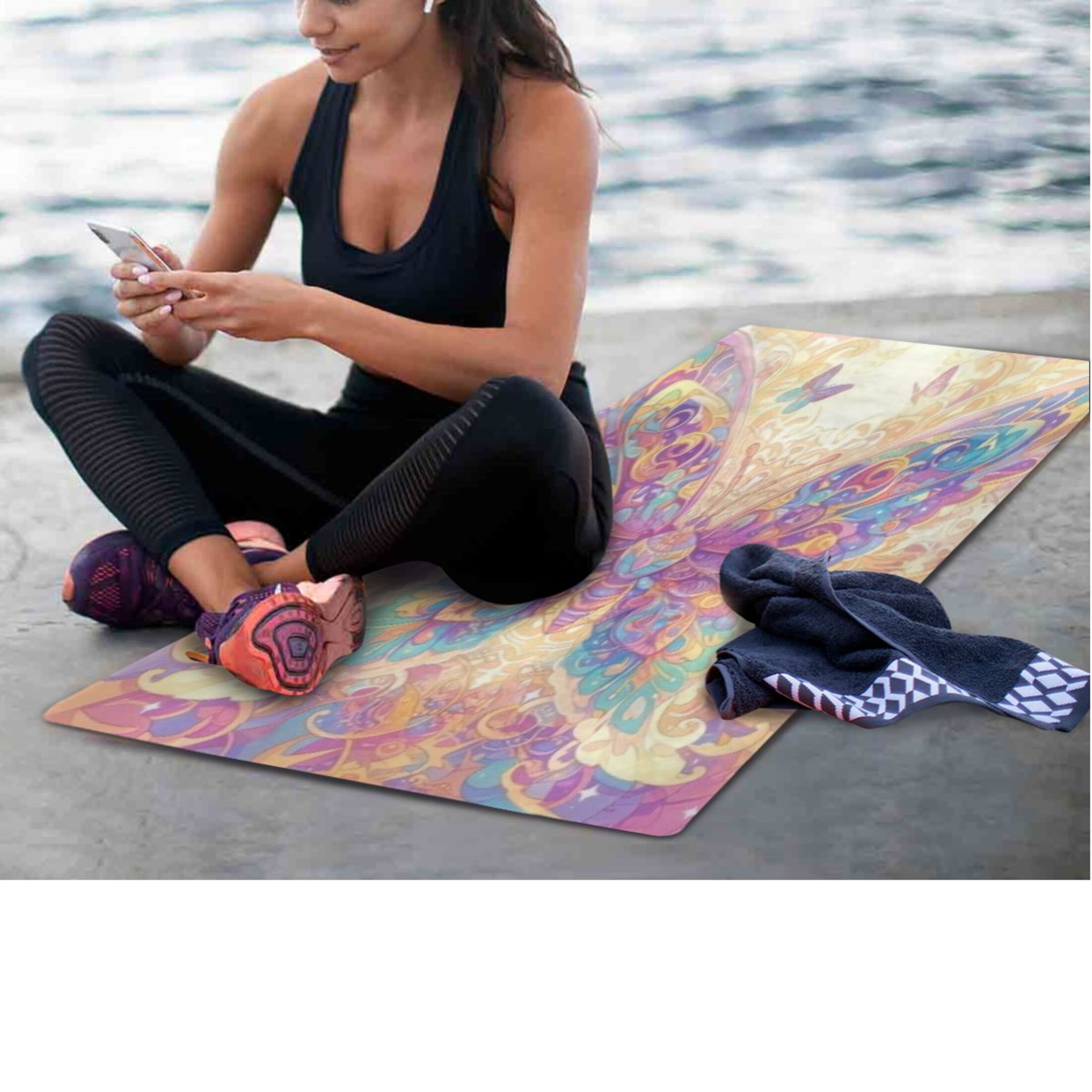BZSMCE Yoga Mat Women Fitness Mat Pastel Iridescent Butterfly Pattern