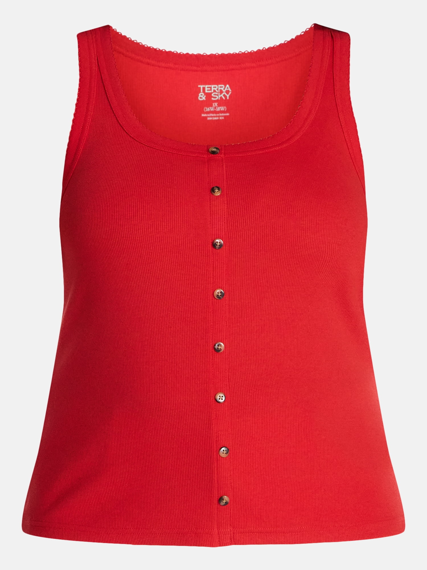 Terra & Sky Women’s Plus Size Button Through Tank, Sizes 0X-4X