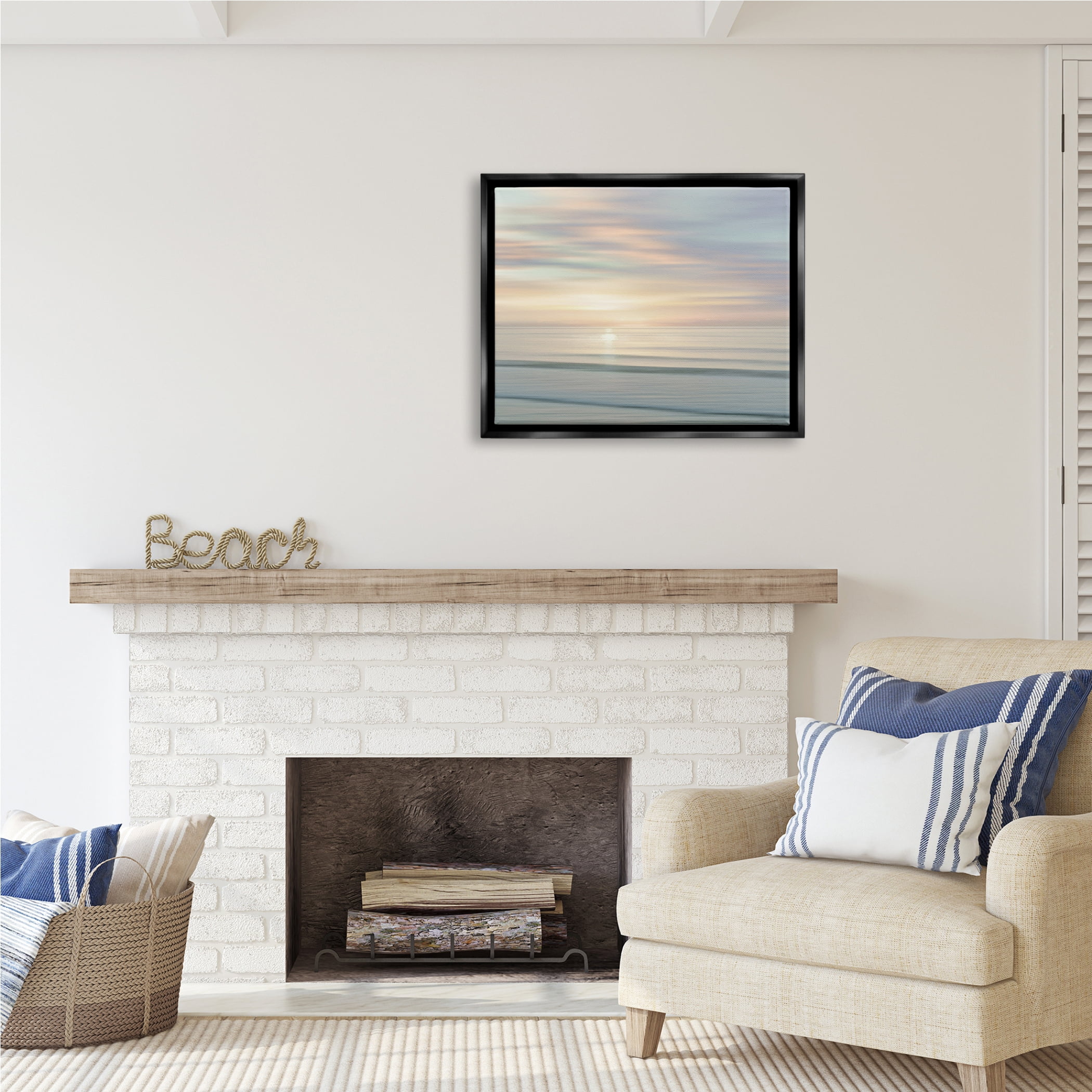 Stupell Industries Sun on Ocean Reflection Nature Photography Black Floater Framed Art Print Wall Art, 31 x 25