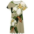 thumbnail image 3 of Vintage White Magnolia Pattern on Khaki Background Short Sleeve Dress Women Summer Evening Dresses Ladies Sundress, 3 of 7