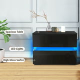 LED 2-Drawer Nightstand, Bedside Table with RGB LED Backlights, Bedroom ...