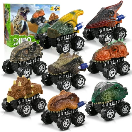 Beefunni Dinosaur Toy Pull Back Cars, 8 Pack Dinosaur Car Toys Dinosaur Games with T-Rex Gift for 3-5 Year Old Boys and Toddlers