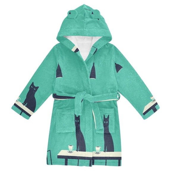 FORMRS Niños Bathrobe Unisex Hooded Robe Soft Plush Pajamas Sleepwear, Size 2-3T, Green Cat