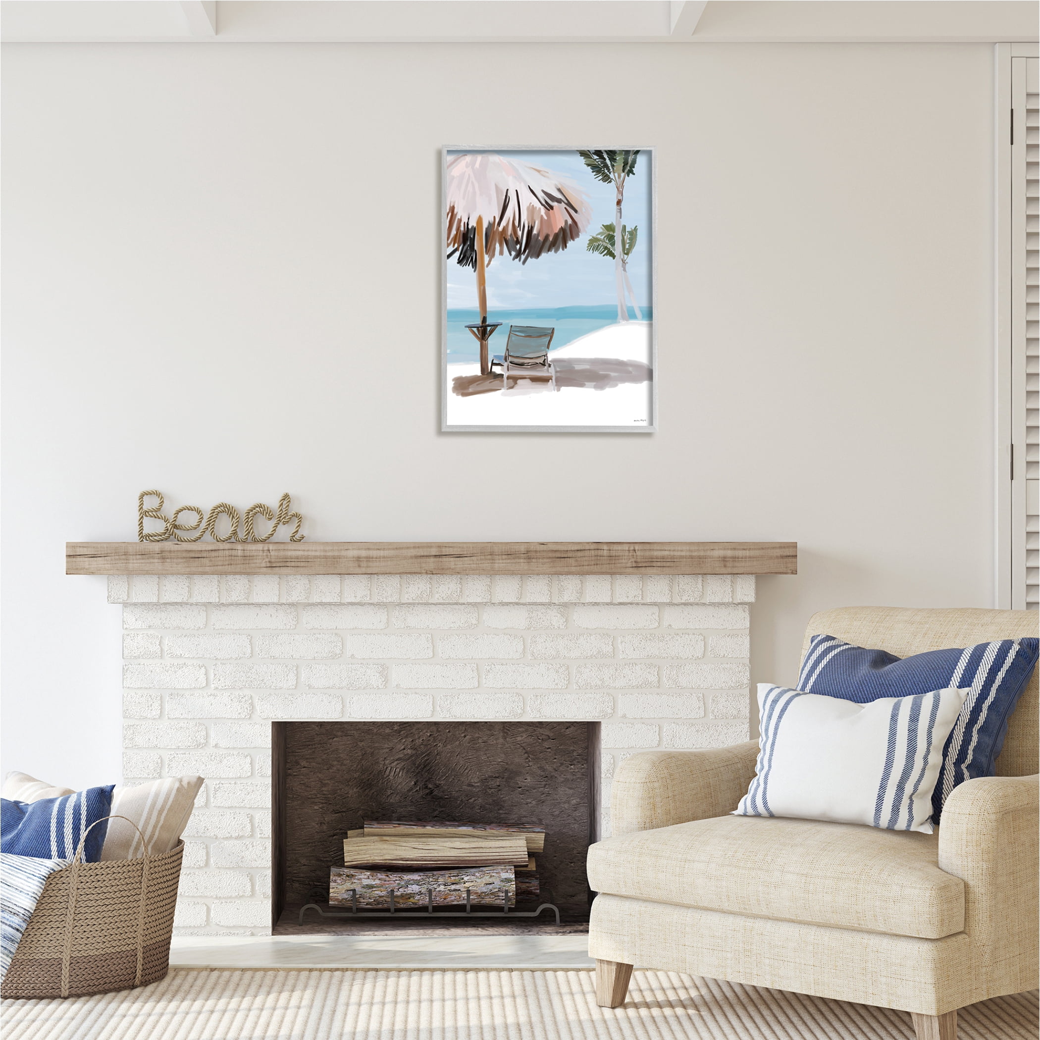 Stupell Industries Tropical Beach Hut Scenery Nature Painting Gray Framed Art Print Wall Art, 24 x 30