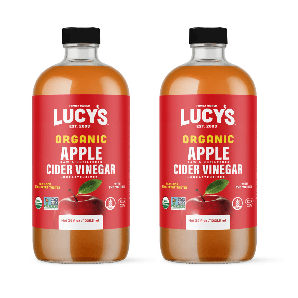 Lucy's Raw Apple Cider Vinegar Unfiltered Unpasteurized With The Mother Organic Non-GMO Glass Bottle 34oz