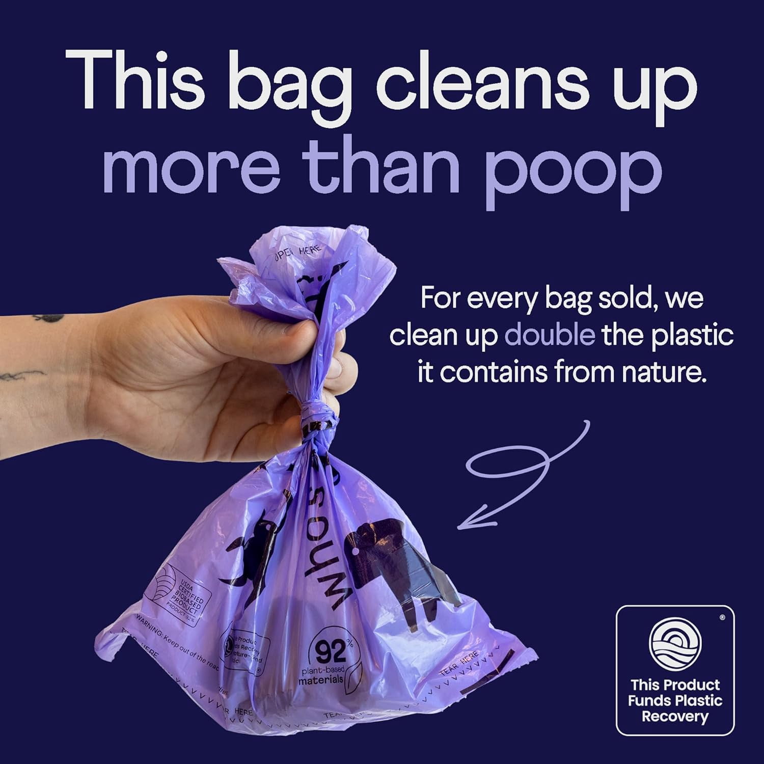 92% Biobased Poop Bags | USDA-Certified BioPreferred Product | Made from 92% Plant-Based Materials / 8% PE | Unscented Dog Waste Bags, Set of 120