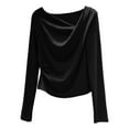 thumbnail image 4 of UJNDER Women's Autumn Long Sleeve Asymmetrical Collar Ruffle Detail Slim Fit Blouse for Daily Elegant Outfits Black Black, 4 of 4