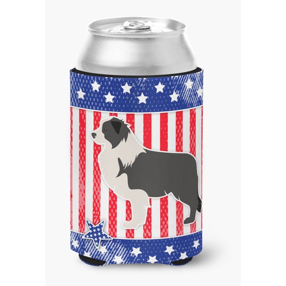 USA Patriotic Black Border Collie Can or Bottle Hugger