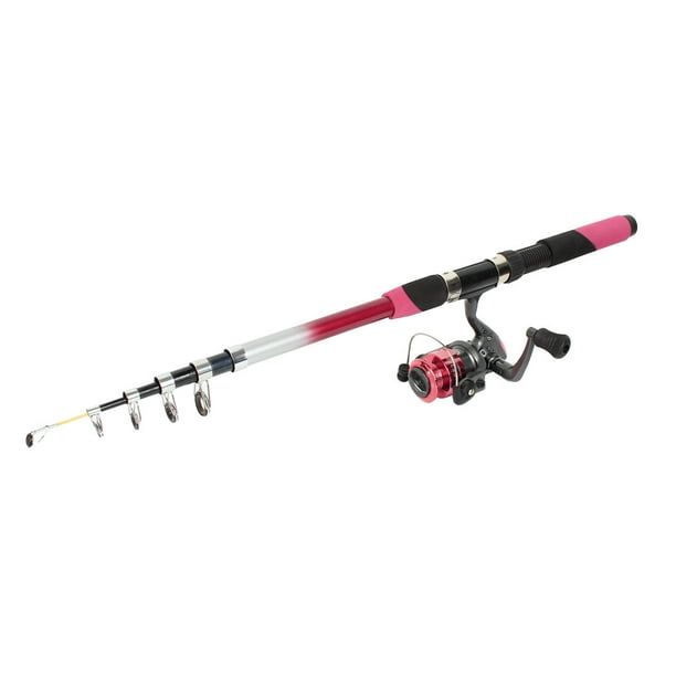 Unique Bargains 2 2m Long 6 Sections Fuchsia Telescoping Fishing Rod Pole W Spinning Reel Walmart Com