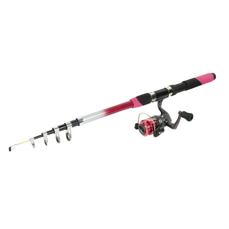 Unique Bargains 2.2M Long 6 Sections Fuchsia Telescoping Fishing Rod Pole w Spinning