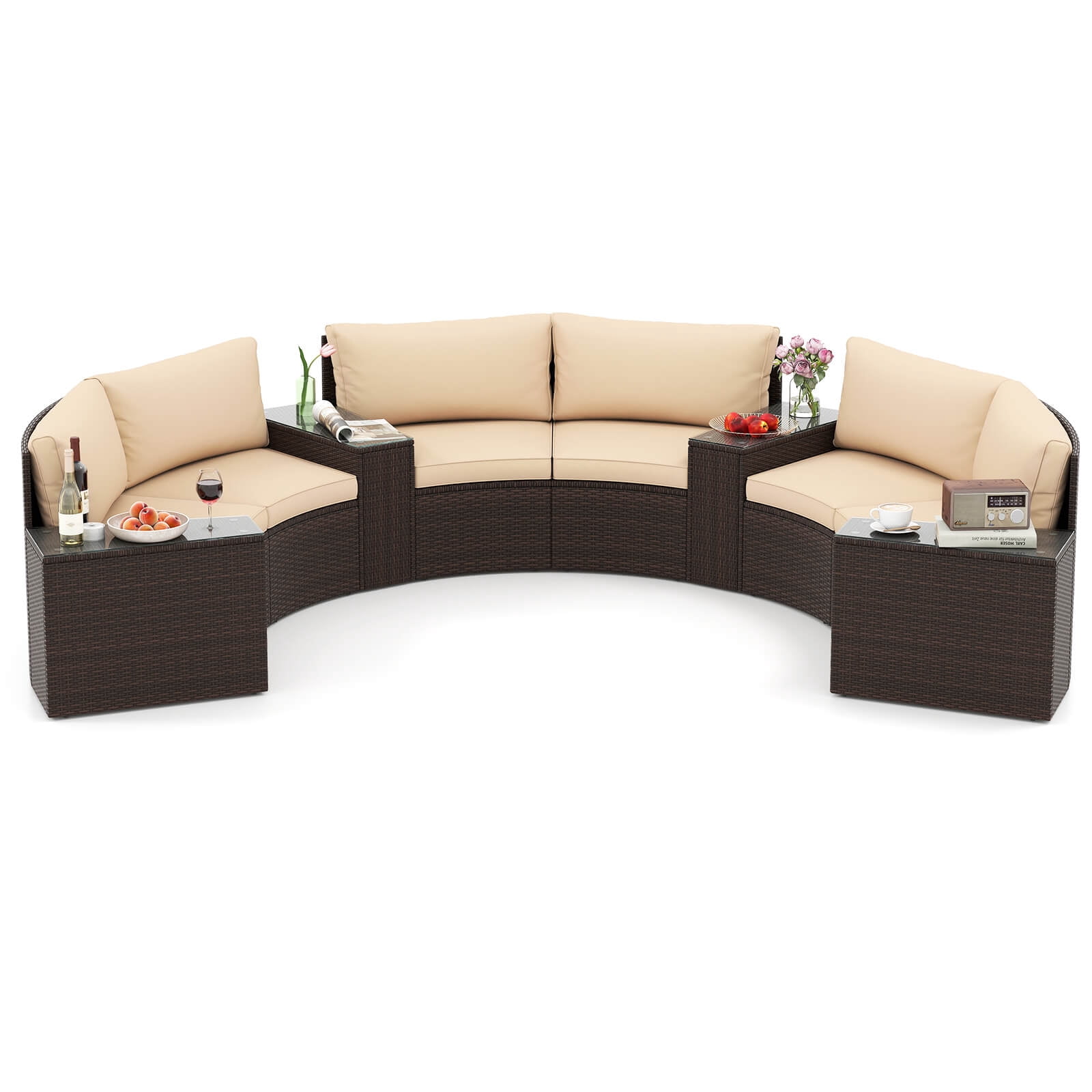 Costway 7 PCS Patio Furniture Set with Tempered Glass Top Side Tables Back & Seat Cushions