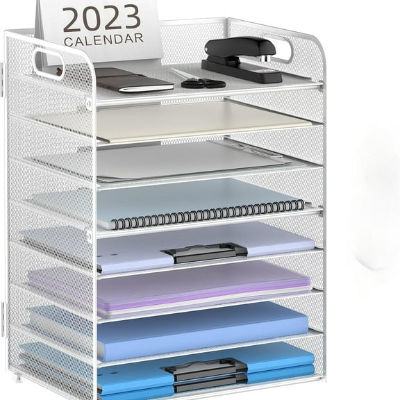 INTIGE 8-Tier Paper Letter Tray Organizer with Handles, Desk Organizers & Accessories, Desk Paper Organizer for Office, Home