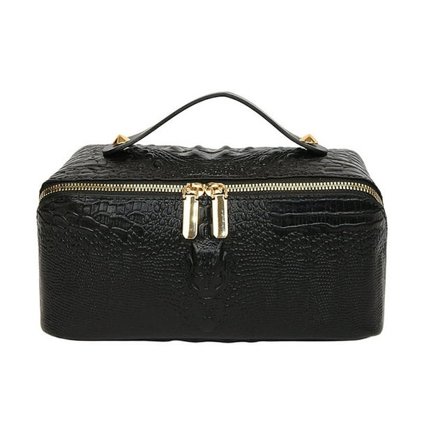 Bolsa de maquillaje de viaje plana abierta con patrón de piel de serpiente para mujeres y niñas