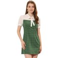 thumbnail image 1 of INSPIRE CHIC Robe à Carreaux pour Femmes Col Noué Contraste Panneau Manches Courtes Bouffantes Vert P, 1 of 5