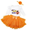 thumbnail image 5 of SILVERCELL Halloween Baby Party Costume Cute Pattern Long Sleeve Jumpsuit Orange Skirt and Hairband Three Piece Set for Girls 1-18M, 5 of 6
