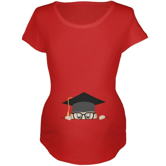 Peeking Baby Graduation Red Maternity Soft T-Shirt - Large