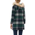 thumbnail image 3 of MODA NOVA Juniors Long Sleeves Detachable Faux Fur Trim Plaid Overcoat with Hood Green S, 3 of 6