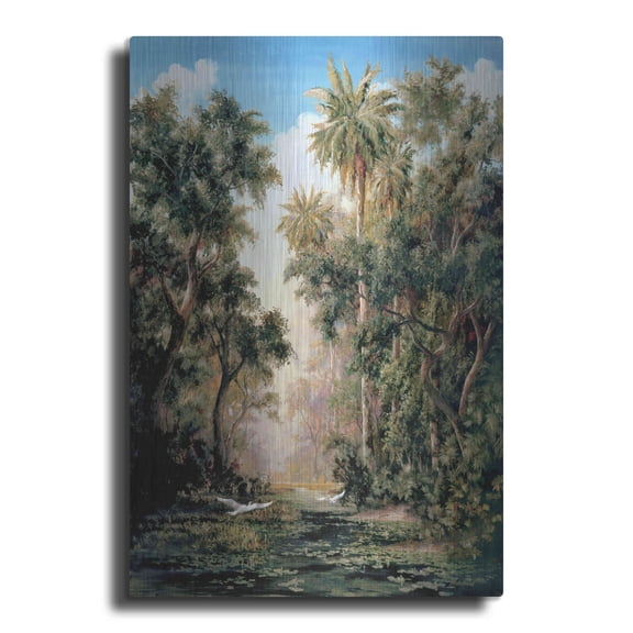 Luxe Metal Art 'Birds on Lost River' by Art Fronckowiak, Metal Wall Art, 16"x24"