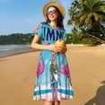 thumbnail image 4 of Picia Beach Flamingo Trio Pattern Women's Short Sleeve Summer Dress Pleated Loose Swing Knee Length Short Sleeve Swing Dresses, 4 of 6