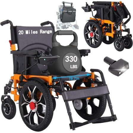 Mujocooker Electric Wheelchairs Foldable for Adults, 20 Miles Electric Travel Wheelchair, Heavyduty 16" Big Front Wheel