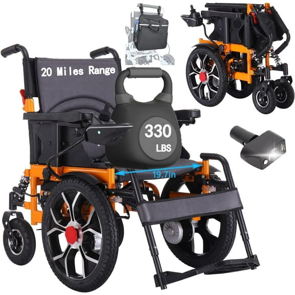 Mujocooker Electric Wheelchairs Foldable for Adults, 20 Miles Electric Travel Wheelchair, Heavyduty 16" Big Front Wheel